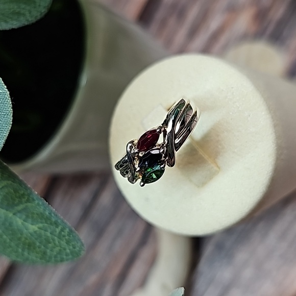 STERLING SILVER RUBY SAPPHIRE EMERALD CZ RING - Picture 2 of 11